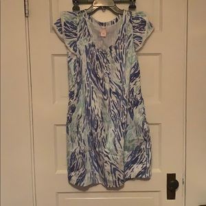 Blue green and white dress